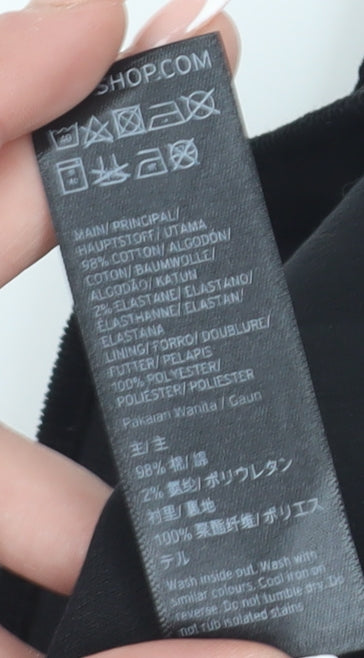 Brand and care label for Topshop Black Pencil Dress, size 8, Strappy Sleeveless