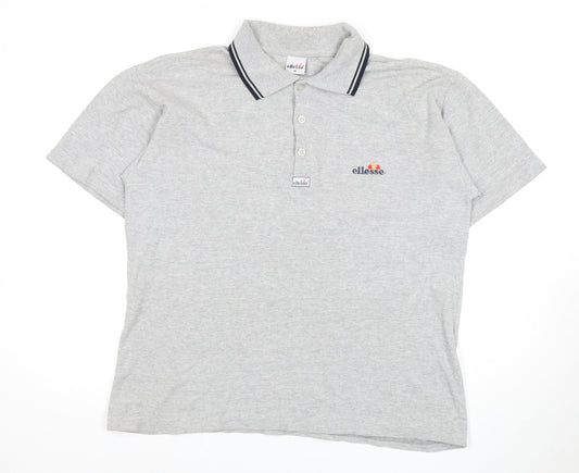 Ellesse Men's Grey Polo, M, Cotton, Short Sleeve