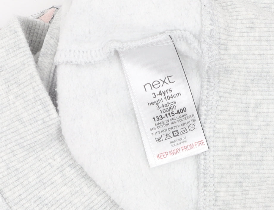 Close-up detail of Next girls’ grey animal print full zip hoodie 3-4 years