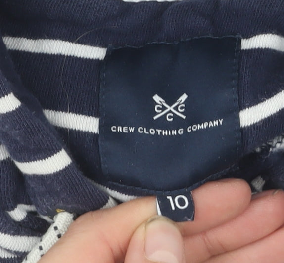 Crew Clothing Women's Blue Striped Pullover Hoodie, Size 10