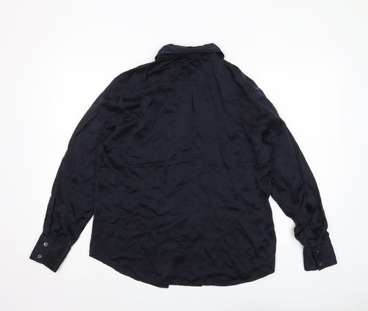 Jaeger Women's Black Silk Button-Up Shirt L