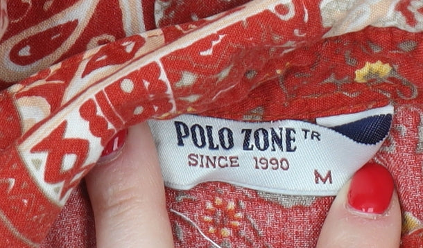 Polo Zone Women Red Tunic Button-Up Shirt M