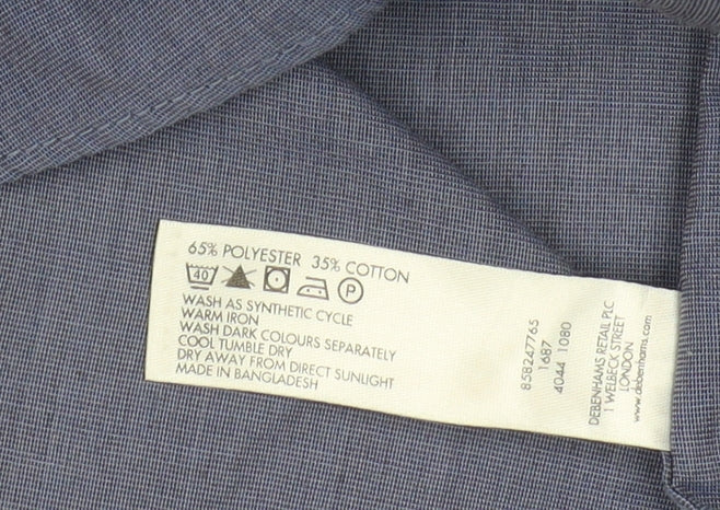 Brand and care label for Thomas Nash Men's Blue Regular Fit Short Sleeve Shirt
