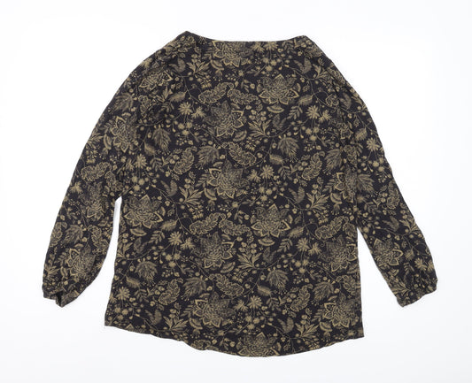 Fat Face Women's Black Floral Tunic Blouse, Size 10