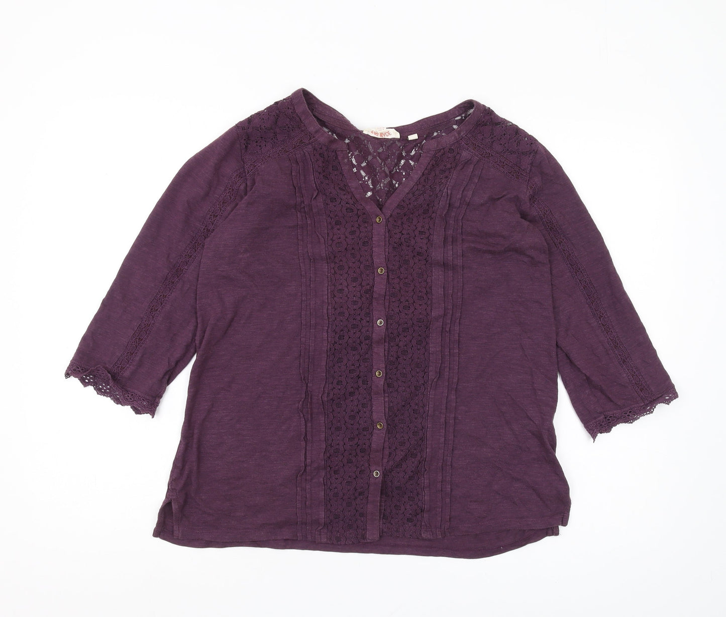 Fat Face Women's Purple Lace Detail Blouse V-Neck Size 10