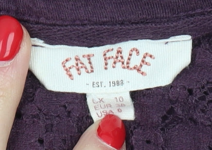 Fat Face Women's Purple Lace Detail Blouse V-Neck Size 10
