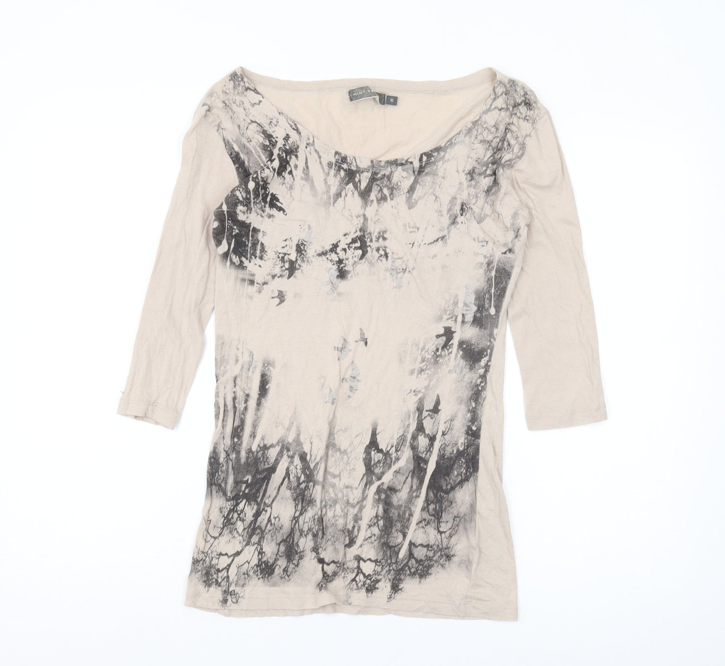 Mint Velvet Women's Beige Cotton Boat Neck T-Shirt