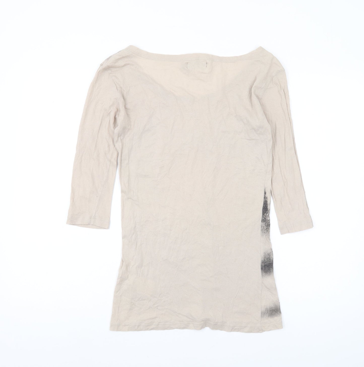 Mint Velvet Women's Beige Cotton Boat Neck T-Shirt