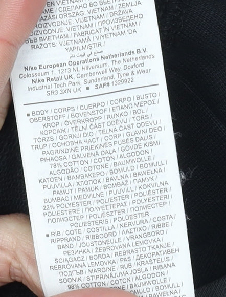 Brand and care label for Nike boys’ black sweatshirt, size S, sports pullover top
