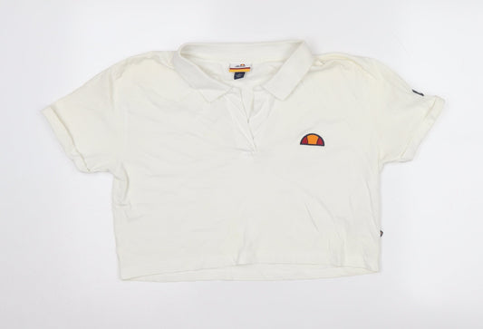Ellesse Women's White Cropped Polo Shirt Size 10