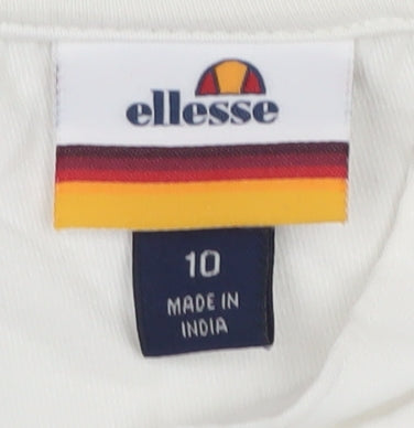 Ellesse Women's White Cropped Polo Shirt Size 10