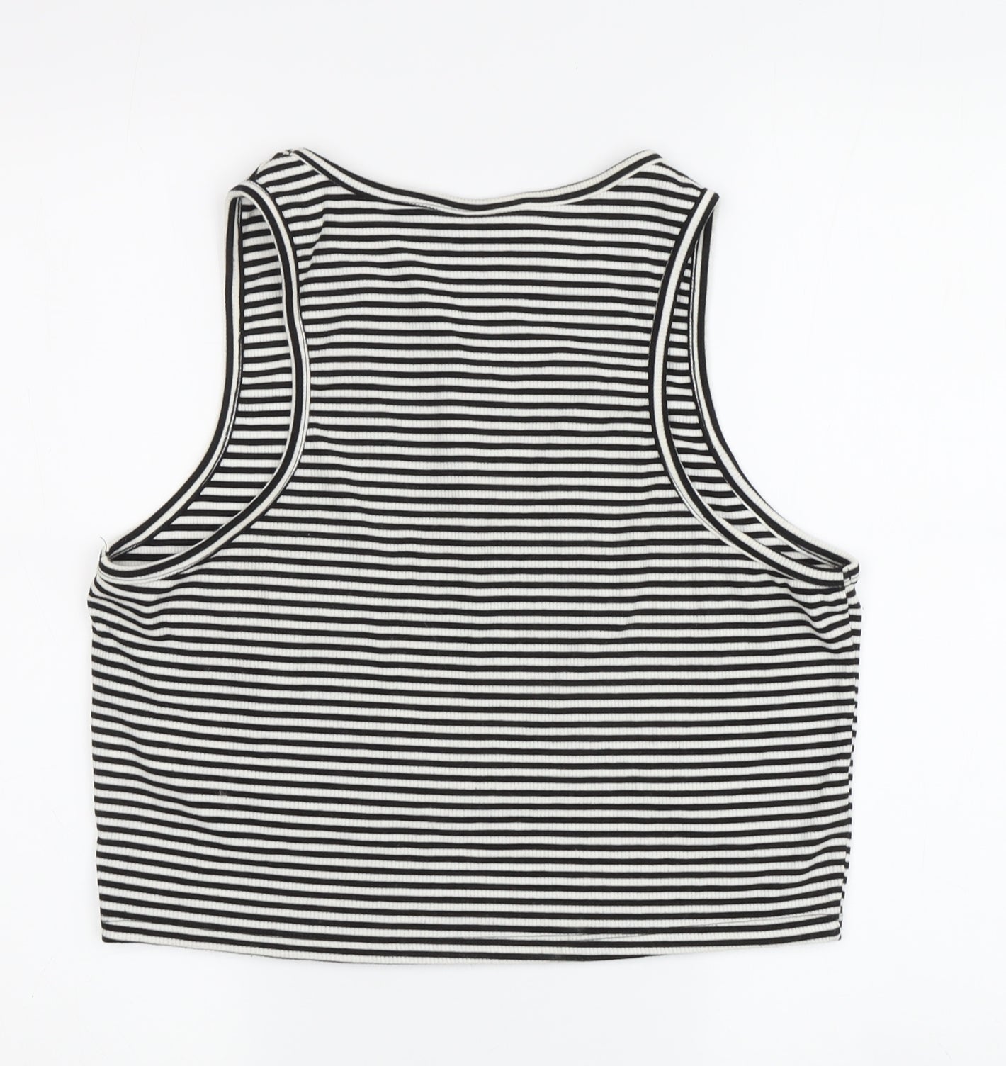 Disney Women's Black Striped Cropped Tank, Size L, Mickey Mouse
