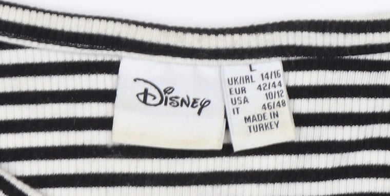 Disney Women's Black Striped Cropped Tank, Size L, Mickey Mouse