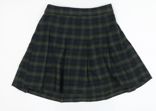 Hollister Women's Green Plaid Short Pleated Skirt XS