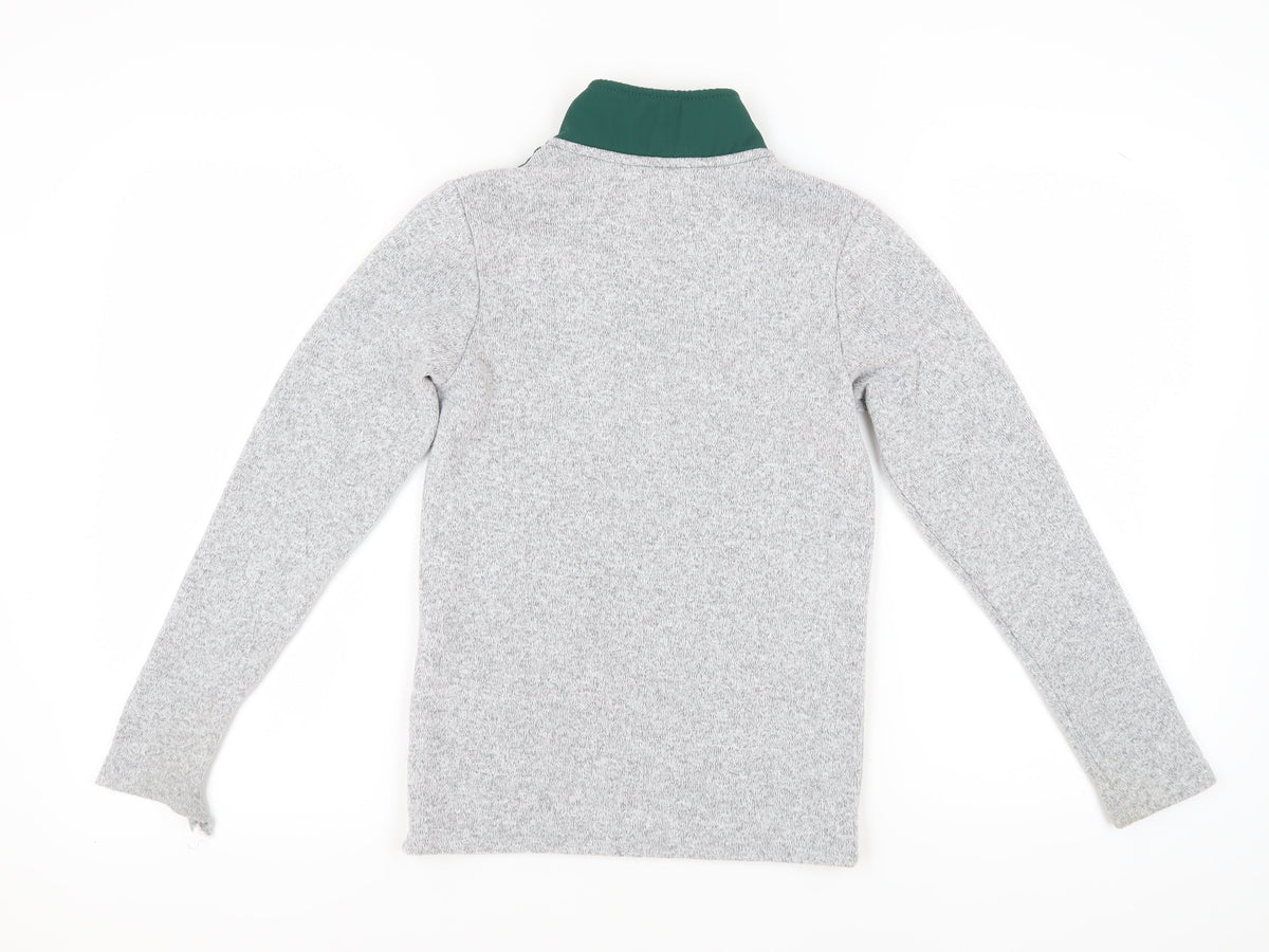 Brand and care label for Mountain Warehouse boys’ colourblock pullover sweatshirt, size 11-12