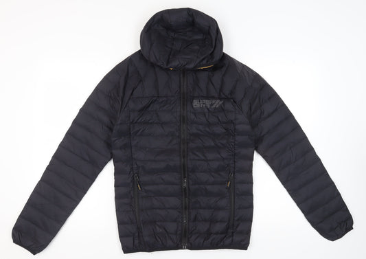 Superdry XS Men's Black Puffer Jacket, Hooded, New