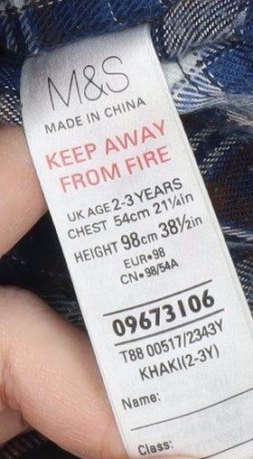 Brand and care label for Marks & Spencer boys’ green parka jacket 2-3 years