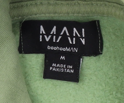 Brand and care label for boohooMAN Men's Green Pullover Hoodie M, Casual