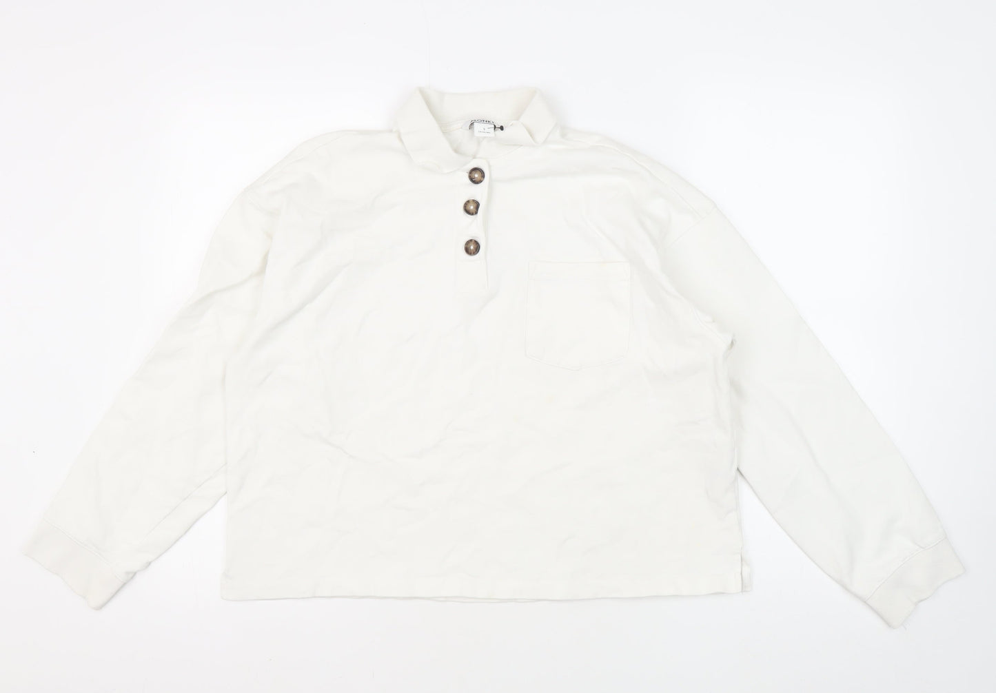 Monki Women's White Cotton Polo Shirt, Size S