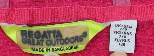 Close-up detail of Regatta girls’ pink hooded activewear jacket, size 7-8, years