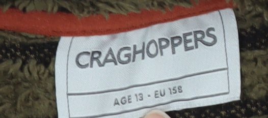 Brand and care label for Craghoppers boys’ green striped fleece sweatshirt 13