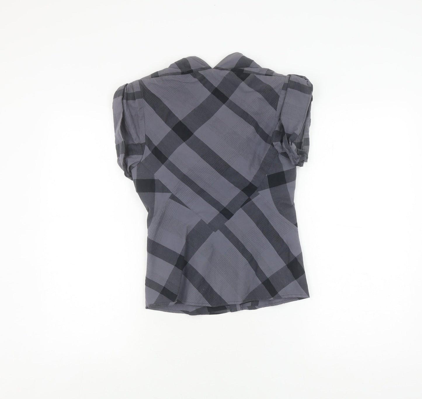 AllSaints Women's Black Check Blouse, Size 8, Short Sleeve