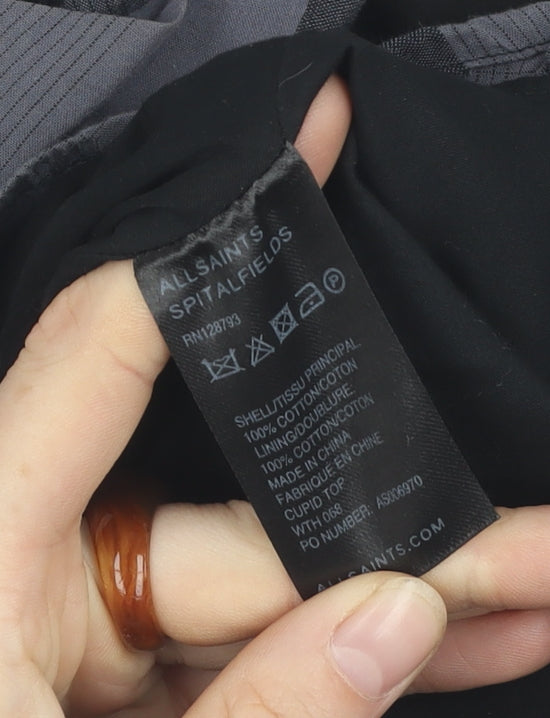 AllSaints Women's Black Check Blouse, Size 8, Short Sleeve