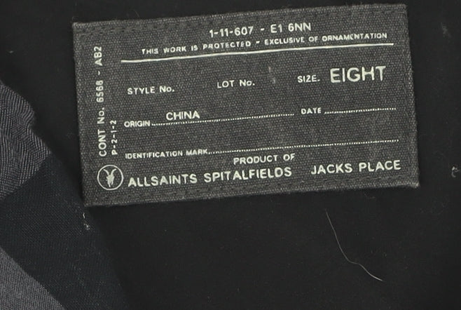 AllSaints Women's Black Check Blouse, Size 8, Short Sleeve