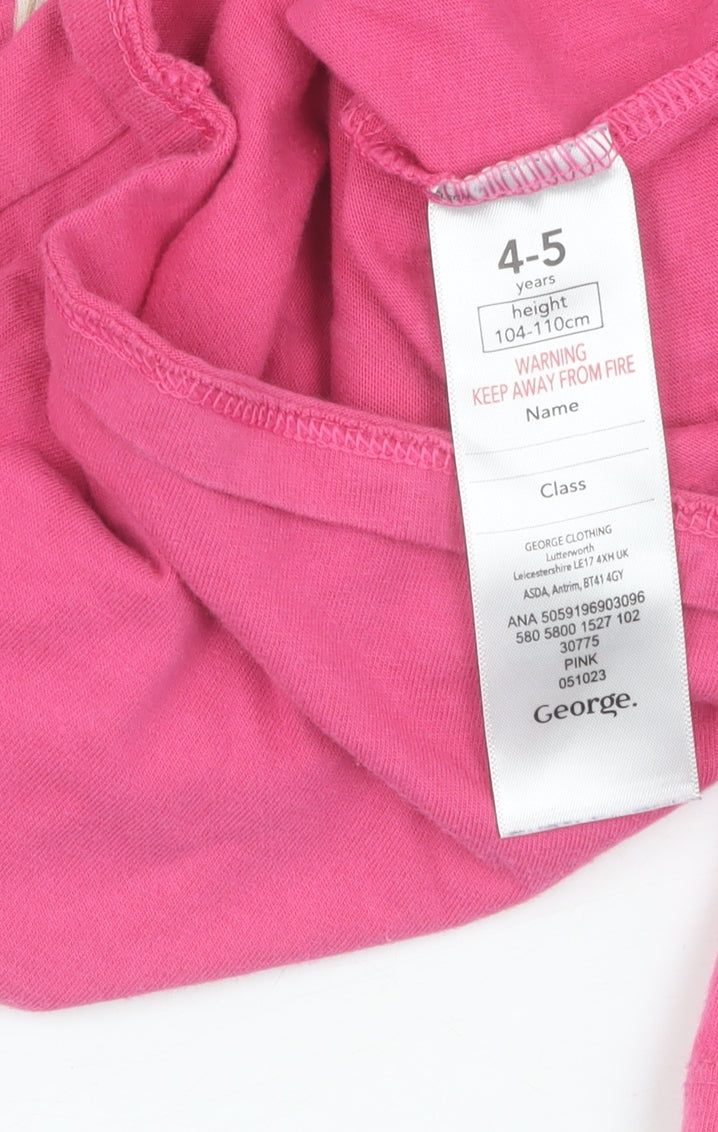 Close-up detail of George girls’ pink barbie graphic t-shirt, 4-5 years