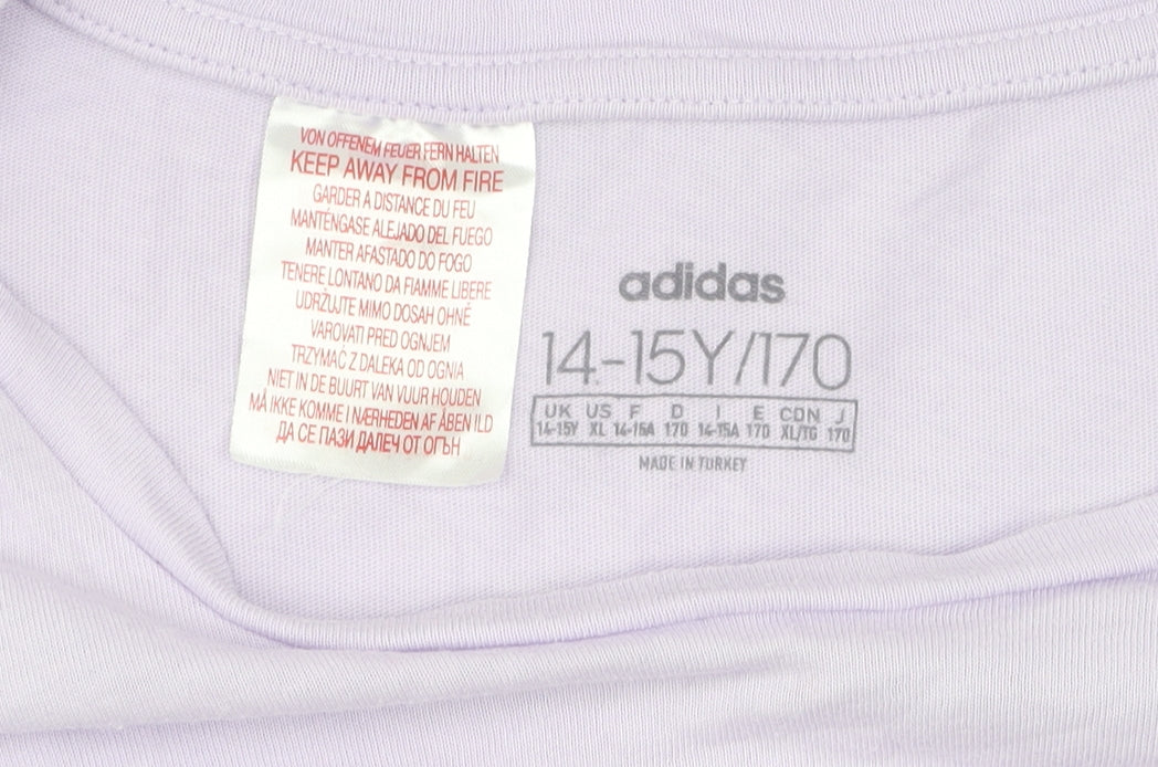 Additional view of Adidas girls’ purple t-shirt with logo, size 14 plus, cotton