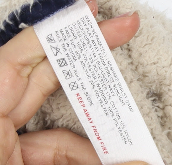 Brand and care label for FatFace girls’ blue puffer jacket, 11-12 years, autumn/winter