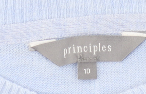 Brand and care label for Principles Women's Blue Crew Neck jumper, size 10