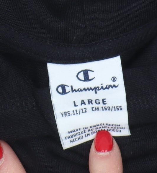 Champion Girls Black Pullover Hoodie - Large Logo Casual