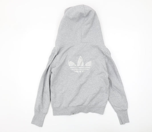 Adidas Women's Grey Full Zip Hoodie Size 8 - Casual Comfort
