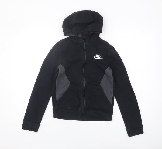 Nike Boys Black Full Zip Hoodie - M, Logo, Casual, Fleece