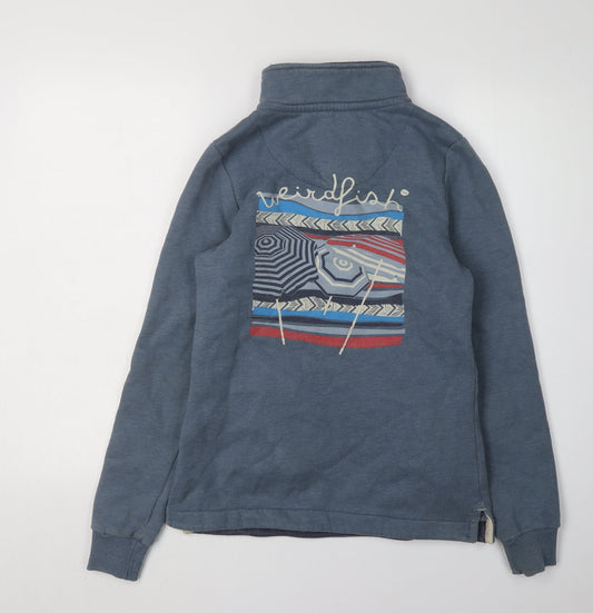 Womens UK 8 Regular Weird Fish Blue Pullover Sweatshirt