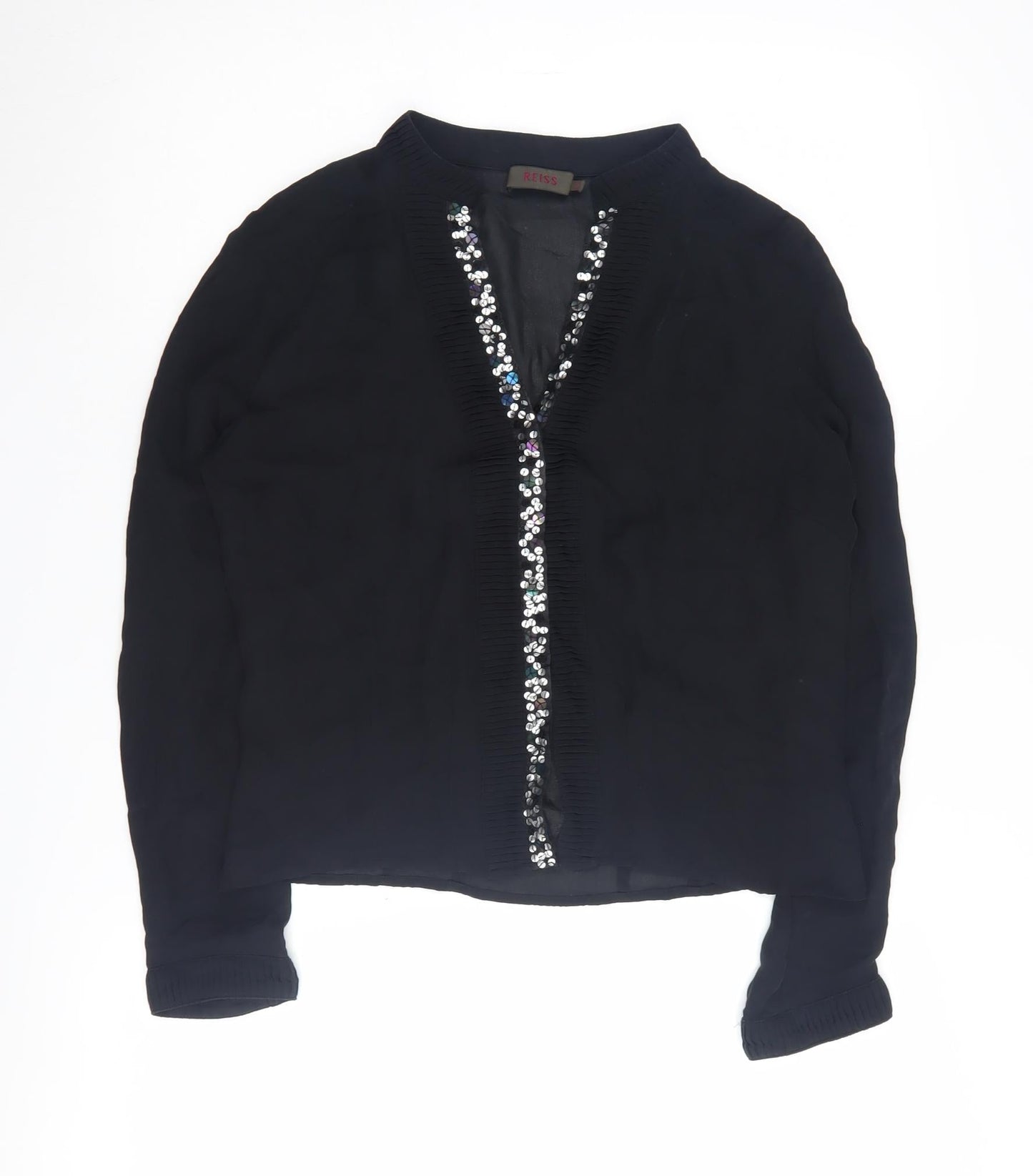 Reiss Women's Black Sequin Blouse, Size 12, V-Neck, Evening Wear