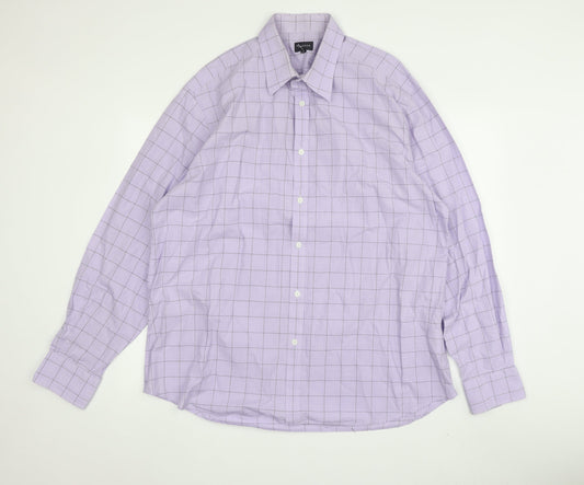 Jaeger Men's Purple Check Dress Shirt 17.5 Long Sleeve
