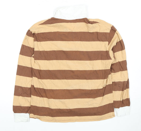 Hollister Unisex Brown Striped Polo S - Relaxed Fit