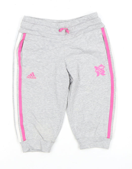 Adidas Girls Grey Athletic Shorts 7-8 Years