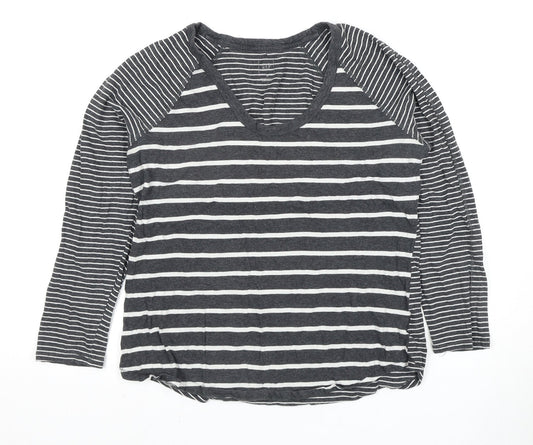 GAP Women's Black Striped V-Neck T-Shirt, M, Casual