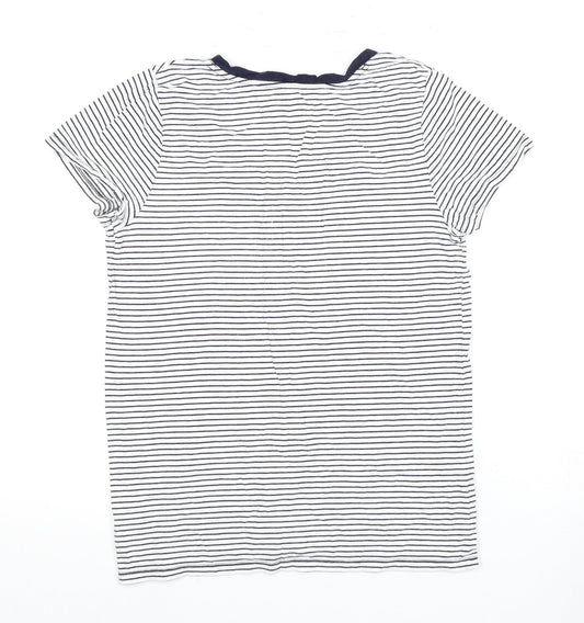 Gap Women's White Striped T-Shirt, Medium, V-Neck