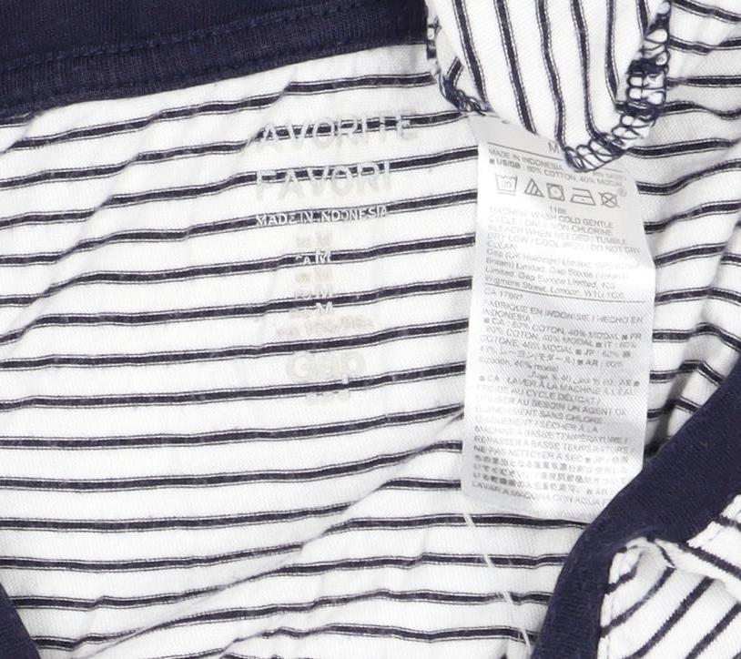 Gap Women's White Striped T-Shirt, Medium, V-Neck
