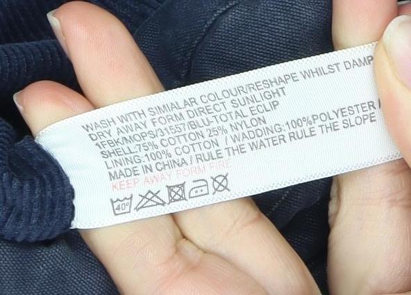 Brand and care label for boys’ fat face blue puffer jacket - 6-7 years, lined, casual outerwear