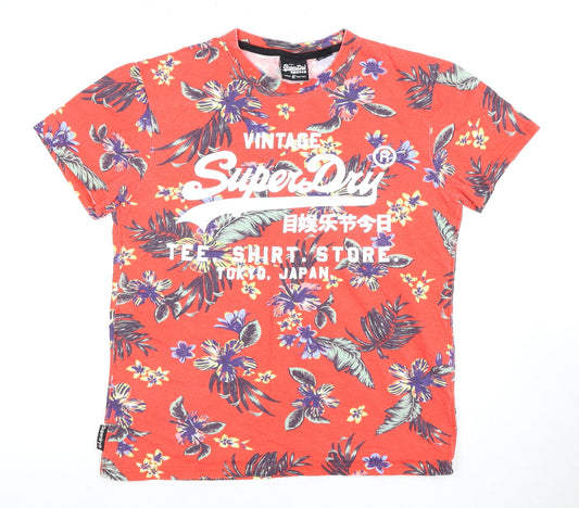 SuperDry Men's Red Floral T-Shirt Medium
