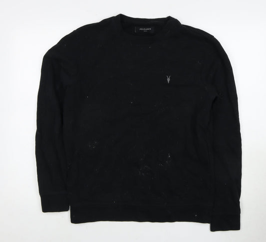 AllSaints Men's Black Logo Pullover Sweatshirt S
