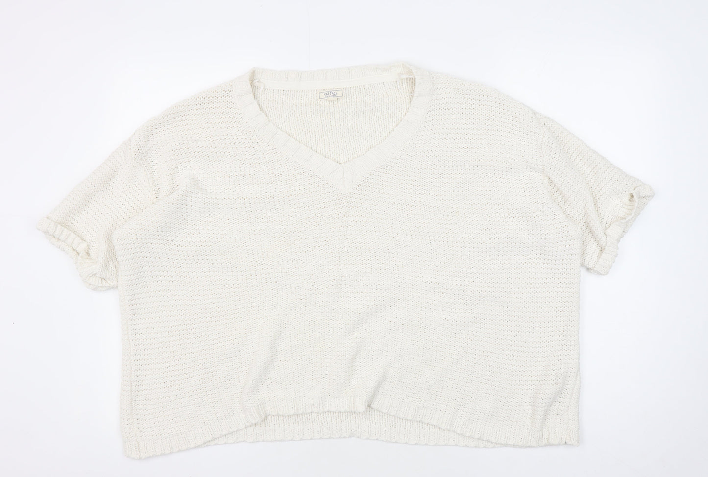 Fat Face Women's Ivory V-Neck Pullover Jumper M