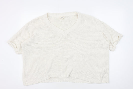 Fat Face Women's Ivory V-Neck Pullover Jumper M