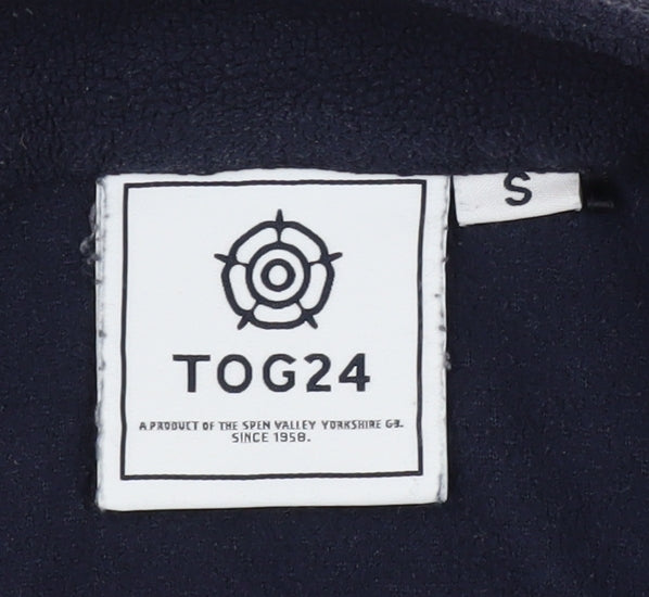 Brand and care label for TOG24 Men's Blue Full Zip Jacket, size S