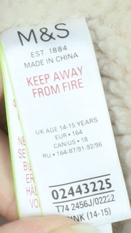 Brand and care label for Marks & Spencer girls’ pink corduroy jacket, 14-15 years
